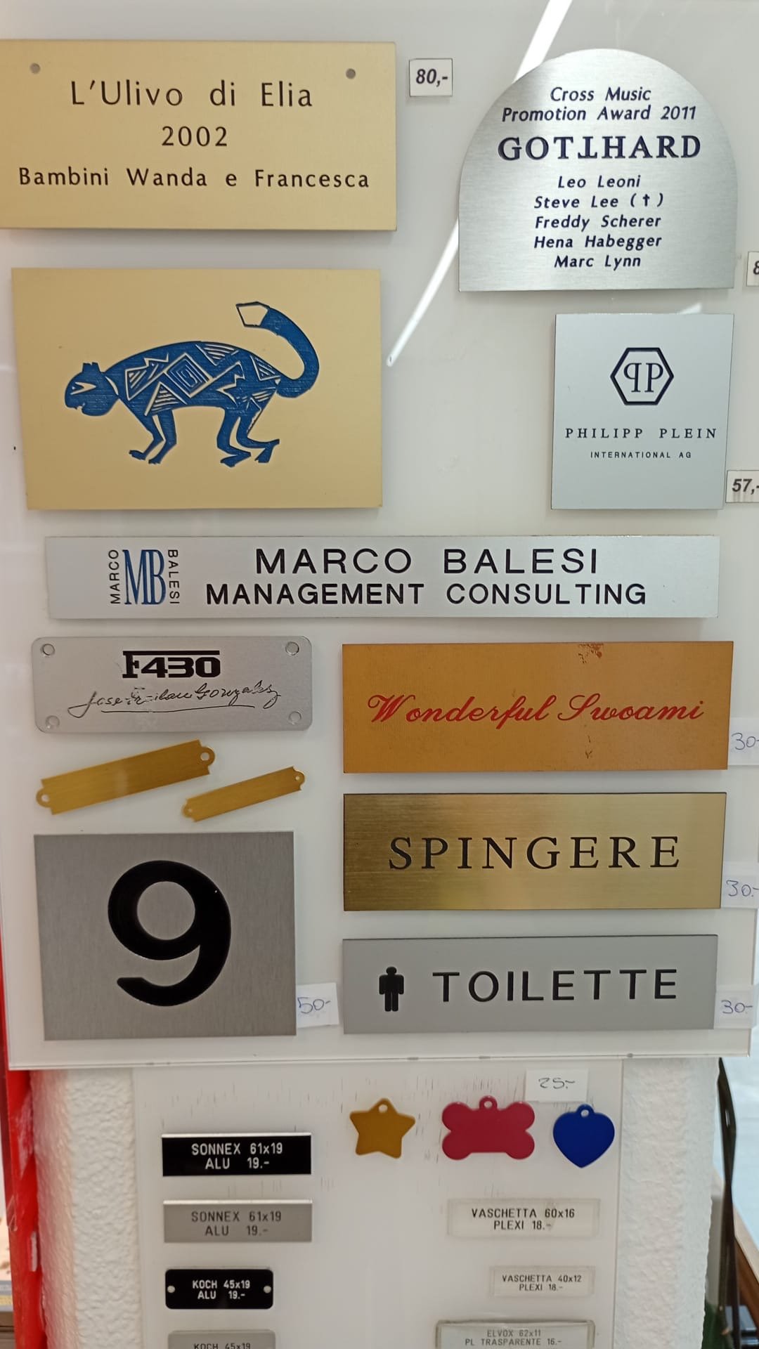 Targhette incise – campioni